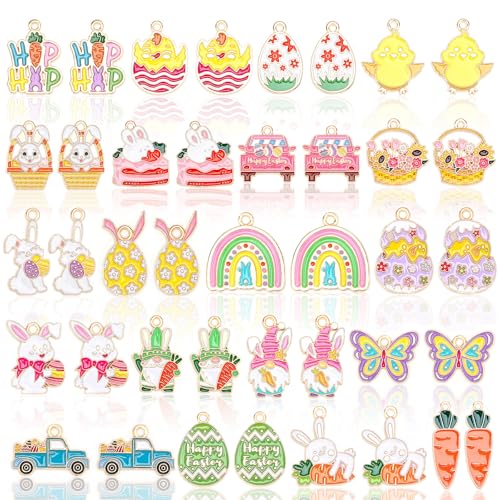 MARFOREVER Easter Charms, 40Pcs/20 Pairs Easter Charms for Jewelry Making, Assorted Egg Bunny Rabbit Enamel Charm Pendants for Bracelet Necklace Earrings Making Accessories - style: Easter