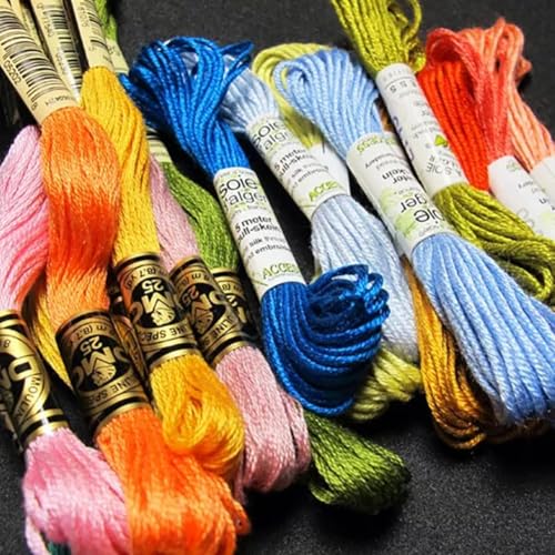 12 Skeins 105 Yards Variegated Embroidery Thread Floss Cross Stitch Threads 6 Strands Colorful Friendship Bracelet String Threads for Jewelry Making Bracelet Knitting Stitching Craft Supply - color: Bright Color