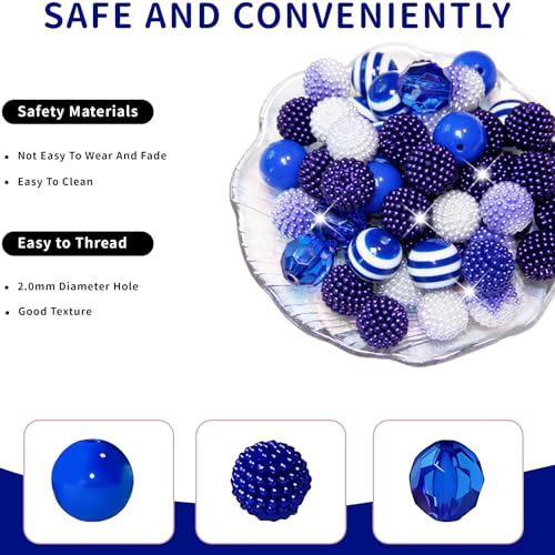 48 Pcs 20mm Beads for Pens Bubblegum Bead Blue Crystal Acrylic Round Chunky Beads Sparkly Large Balls Bead for Pen Beadable Keychain Bracelet Necklace DIY Jewelry Making Supplies - color: Blue Color