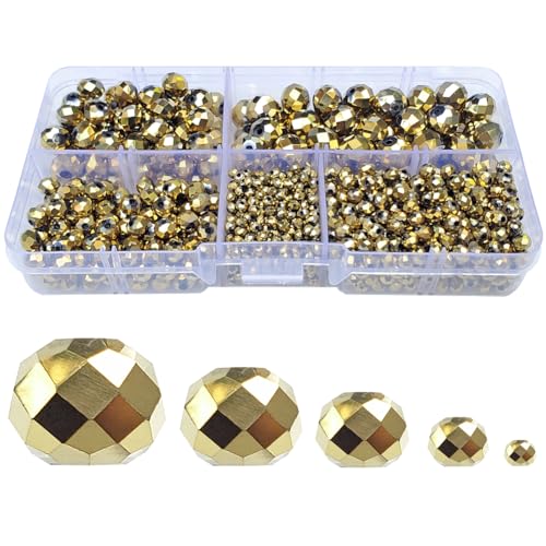 Gold Rondelle Glass Beads for Jewelry Making, Faceted Briolette Crytal Spacer Beads for Bracelet Necklace Earring (2mm 4mm 6mm 8mm 10mm Mixed Sizes, 1000pcs) - color: Gold
