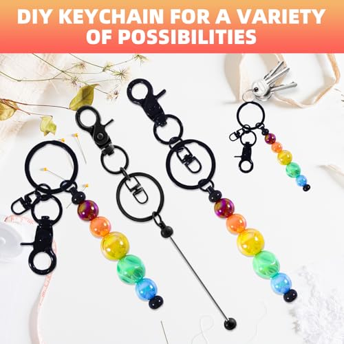 48 Pcs Beadable Keychains Bars bulk - 24 Black DIY Metal Beaded Keychain Making Kit + 24 Bags Included, Bead Keychain Supplies,Blank Key Chain, Perfect for Women, Men, Mother's Day, Birthday Gift - color: C-black, size: 24