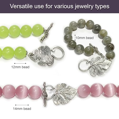 Heather's CF Toggle Jewelry Clasps – Durable Quality, Antique Grape Leaves Silver Finish Toggle Clasps & Closures for Necklace, Bracelet & Charms – Ideal for DIY, & Jewelry Making – Large (Set of 16) - color: Large silver toggle clasp
