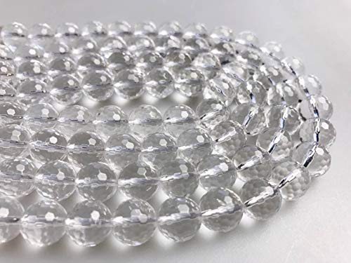 JM Design Clear Quartz Crystal Faceted Round Loose Gemstone Beads Size 6mm 15.5" Strand for Jewelry Making - size: 6mm