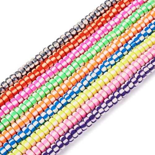 Elecrelive 9 Strands Handmade Polymer Clay Beads 6 mm Vinyl Heishi Beads Flat Round Clay Spacer Beads for Surfer Choker Necklace Bracelet Earrings Jewelry Making - color: Bright Color