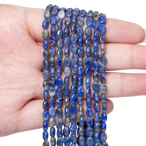 70pcs Natural Lapis Lazuli Stone Beads，4x6mm Egg Shape Loose Gemstone Beads for Jewelry Making Design Earring Necklace - color: lapis lazuli
