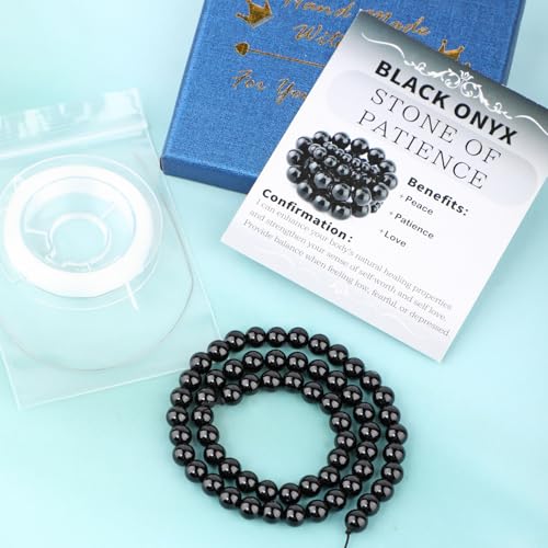 Natural Stone Beads Round Genuine Real Stone Beading Strand Loose Gemstones DIY Smooth Bead for Bracelet Necklace Earrings Jewelry Making (Black Onyx, 6mm 60 Pieces) - color: Black Onyx, size: 6mm 60pcs