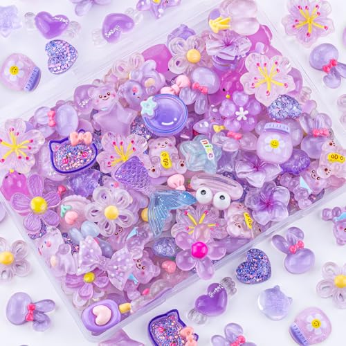 100PCS Purple Slime Charms Jelly Cute Flatback Resin Charms for Slime, Random Kawaii Decoden Charm for Embellishments Phone Junk Case Charms Bulk, Hairpins Scrapbooking Crafting & DIY Decor - color: Purple-100PCS