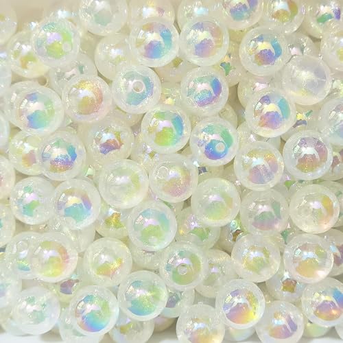 AB Color Noctilucence Acrylic Cube Bead DIY Beading Hairband Bracelets Necklace Craft Embelishment (Shiny Glitter-Round) - color: Shiny Glitter-Round