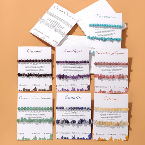Healing Crystal Bracelets for Women 2 PCS 6mm Natural Stone Bracelet Stretch Crystal Beaded Bracelets Handmade Gemstone Bracelet Jewelry Gifts Christmas Gifts for Women Girls - style: garnet