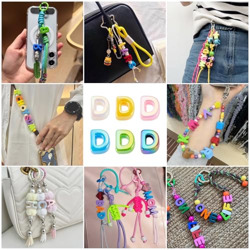 Beadthoven 20pcs Big Letter D Beads Large Hole Bubble Alphabet Acrylic Beads Charm Iridescent Plastic D Shape Loose Chunky Spacers for Jewelry Making Bracelet Necklace Keychains Shoelaces Crafts - color: D