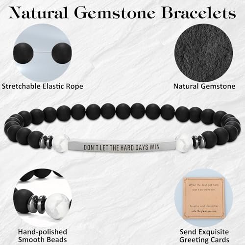INSYOHO Dont Let the Hard Days Win Bracelet – Inspirational Healing Crystal Bracelet for Women & Men, Agate & Amethyst Beaded Adjustable, Motivational Gift for Stress Relief & Positivity - color: Frosted