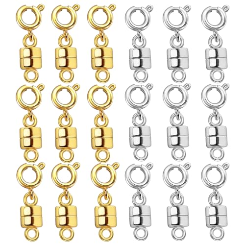 Magnetic Necklace Clasps and Closures 18K Gold and Silver Plated Bracelet Converter Clasp,Suitable for Necklaces Chain Extender - color: 18Pcs | 6Gold & 6Silver