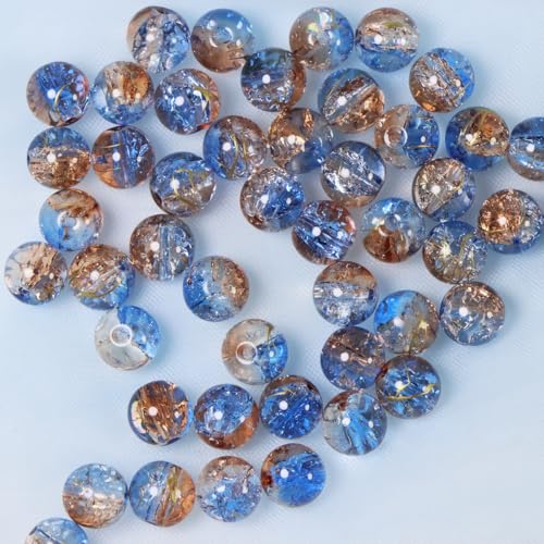100Pcs 10mm Crackle Glass Beads for Jewelry Making - Round Spacer Crystal Beads Bulk, DIY Craft Supplies for Necklace Bracelet Earrings (Light Blue Coffee) - color: Light Blue Coffee