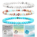 2/3-Pieces 4mm 6mm 8mm Natural Crystal Gemstone – Handmade Reiki Energy Healing Stretch Bracelets Jewelry for Yoga, Meditation, Unisex - color: 3 Pieces (AgalmatoliteJasper&BlueTurquoise&Howlite), size: 4mm