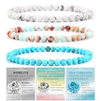 2/3-Pieces 4mm 6mm 8mm Natural Crystal Gemstone – Handmade Reiki Energy Healing Stretch Bracelets Jewelry for Yoga, Meditation, Unisex - color: 3 Pieces (AgalmatoliteJasper&BlueTurquoise&Howlite), size: 4mm