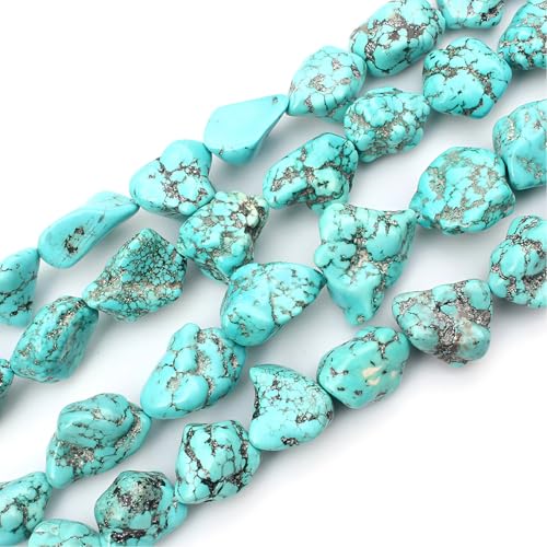 HAAMIIQII 10-15mm Freeform Irregular Blue Turquoise Beads Loose Gemstone Beads for Jewelry Making Strand 15 Inch (22-30pcs) - color: Freeform Turquoise