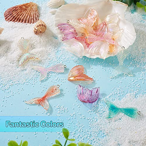 Fashewelry 32pcs Transparent Mermaid Tail Charms Resin Fishtail Pendants with Glitter Powder & AB Color Acrylic Ocean Sea Animal Charms for Necklace Earring Bracelet Hawaii Style Jewelry Making - color: Mixed Color Mermaid Tail