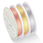 3 Pack Jewelry Wire - 22 Gauge Tarnish Resistant Copper Beading Wire for Jewelry Making, 0.6mm X 4m Each (Gold, Silver, Rose Gold)
