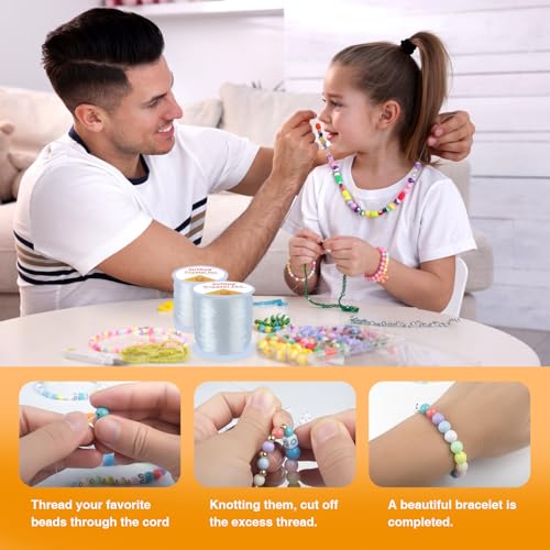 Elastic String for Bracelets, 2 Rolls 0.8mm and 1.0mm Crystal Elastic Cord for Bracelet Beads Jewelry DIY Crafts Bracelets Necklaces White (200M) - size: 0.8mm+1.0mm