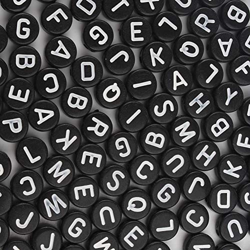Song Xi 1200pcs Black Round Acrylic Alphabet Beads - White Letter Beads 4x7mm for Bracelets and Jewelry Making Key Chains - color: 1200pcs black white letter