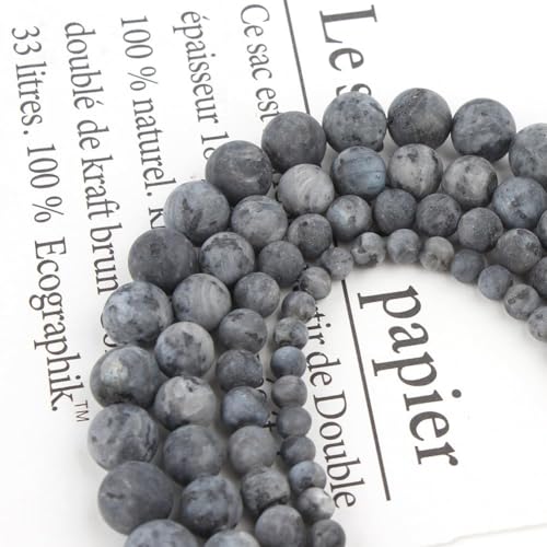 60pcs Natural Matte Black Larvikite Gemstone Beads，6mm Frosted Round Loose Stone Beads for Jewelry Making DIY Earring Bracelet Necklace Crafts - color: Black Larvikite, size: 6mm