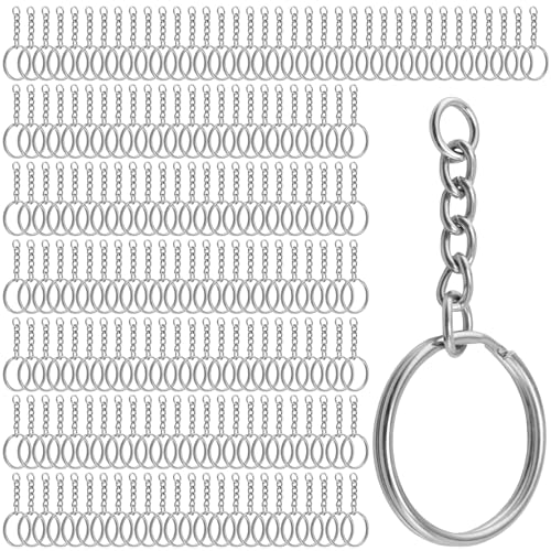JEUIHAU 400 PCS Split Key Rings with Chains,1 Inch (25mm) Silver Keychain Ring with Open Jump Rings