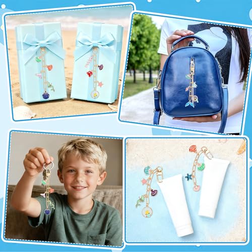 AUGSUN 189Pcs Ocean Themed Keychain Making Kit, Charm Jewelry Chain Making Crafts Including 60 Summer Beach Charms 12 Keychain Clips Hooks 15 Extender Chains 100 Jump Ring and Jewelry Plier - style: Ocean