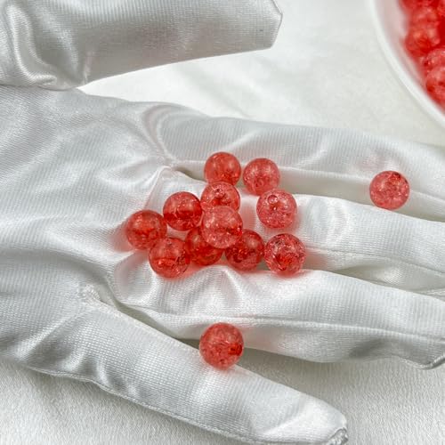 200pcs 10mm Crackle Beads - Round Crystal Acrylic Craft Beads with Hole for Jewelry Making - Bright Red - color: 24-bright red, size: 10MM