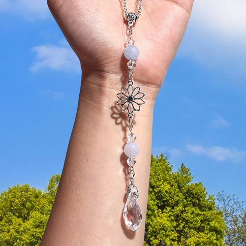 Car Rear View Mirror Accessories Dasiy Hanging Ornament, White Quartz Car Rearview Decor Charm White Quartz Beaded Crystal Cute Swinging Handmade Interior Decor for Women Men - color: White Quartz-daisy