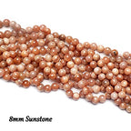 70PCS Natural 8MM Healing Gemstone, Sunstone Energy Stone Round Loose Beads, Semi-Precious Crystal Beads with Free Elastic String for Jewelry Making DIY - color: Sunstone