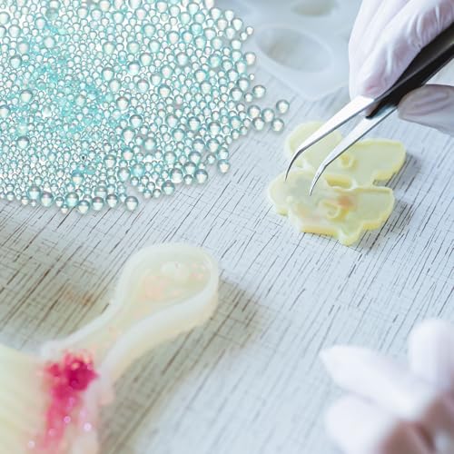 Iridescent Glass Tiny Bubble Beads, 0.4-3mm 20g No Hole Micro Mini Round Lake Blue Water Droplets Beads - Applications: for Resin Filler, Nail Art, Dollhouse Bath Tub, 2-Pieces - color: Lake Blue, size: φ0.4-3mm