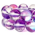 RUBYCA Round Moonstone Crystal Glass Beads Aura Iridescent for Jewelry Making (1 Strand, 8mm, Purple) - color: Dark Purple, size: 8mm