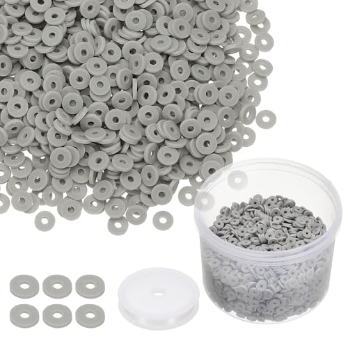 PATIKIL Clay Beads, 3000 Pcs Gray Heishi Beads 6mm Flat Polymer Clay Beads Friendship Bracelet Kit with Elastic Cord for Jewelry Necklace Making - color: Gray