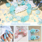 350 Pcs Junk Case Charms Blue 3D Resin ABS Rose Flower Bows Butterfly Charm with Bows Moon Heart Pearls Fun Beads Flatback Resin Charms for Craft DIY - color: color-S6