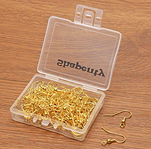 Shapenty Surgical Brass Ball Coil Fish Earring Hooks Clasp Hypo-allergenic Ear Wire Bead Connector Hooks with Large Loop for DIY Jewelry Finding Making, 100PCS/50Pairs (Gold) - color: Gold