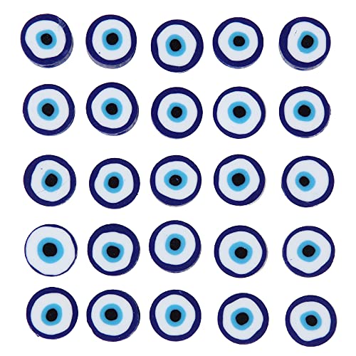 100pcs Evil Eye Polymer Clay 10mm Spacer Beads for Women Jewelry Making DIY Bracelet Necklace Hair Clip Accessories (Blue Evil Eye) - color: Blue Evil Eye