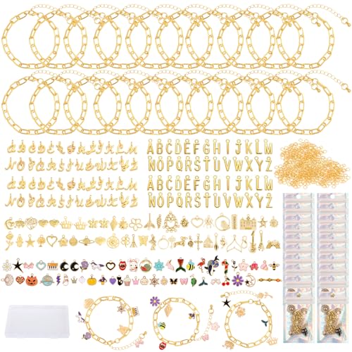 Zplontya Gold Charm Bracelet Making Kit - 545 Pcs Jewelry Making Supplies with 20Pcs Bracelet Chains, Storage Box & Gift Bags, DIY Bracelet Kit for Jewelry Making, Gold Charms for Crafting - color: Gold