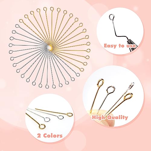 TOAOB 200pcs 24mm Eye Pins for Jewelry Making Gold Silver Brass Wire Open Head Pins Findings for DIY Crafts Necklaces Bracelets Earrings - size: 24mm