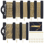 14k Gold Necklace Chains for Jewelry Making, Total 27 Feet 8 Rolls Bracelet Chains for DIY, 3.3 Feet Each Style, 14K Gold Plated Chain with Jump Rings/Lobster Clasps/Connectors - color: 14k Gold-27 Feet 8 Rolls