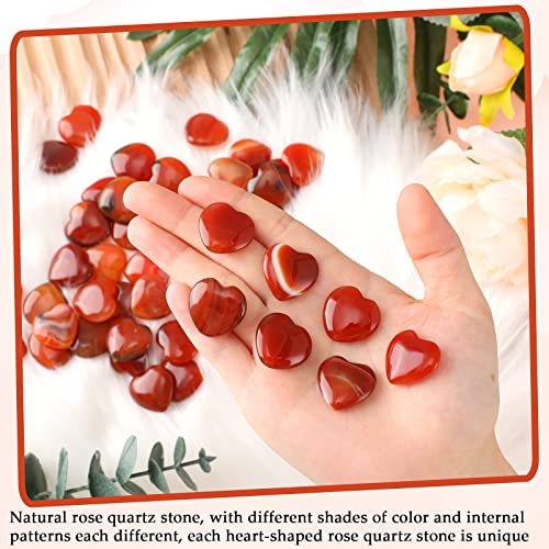 Gerrii 50 Pcs Heart Healing Stone Bulk Quartz Heart Inspirational Stones Gift for Women Love Pocket Polished Natural Energy Balancing Meditation 0.8 Inch(Red Carnelian Agate) - color: Red Carnelian Agate