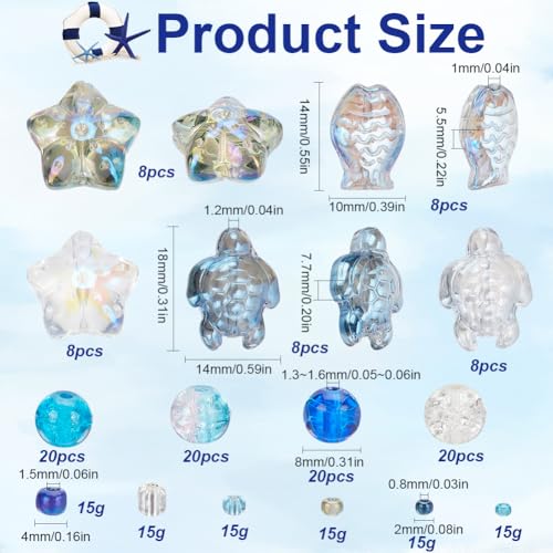 SUNNYCLUE 1 Box 3000+Pcs Starfish Beads Bulk Ocean Themed Beads Blue Sea Turtle Bead Glass Ocean Beads Summer Hawaii Beach Beads Glass Spacer Beads for Jewelry Making DIY Bracelet Earrings Necklace - style: Ocean 2