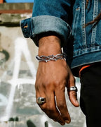 Stainless Steel Cuff Bracelet,Retro Gothic Punk Biker Cool Open Adjustable Cuff Bangle Bracelets Jewelry for Men Silver - style: Large Barbed Wire