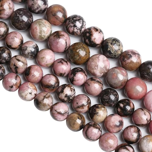 12MM 30PCS Natural Stone Black Stripe Rhodochrosite Gemstone Beads for Jewelry Making DIY Bracelet Necklace Semi Precious Crystal Beads - color: Black Stripe Rhodochrosite, size: 12mm
