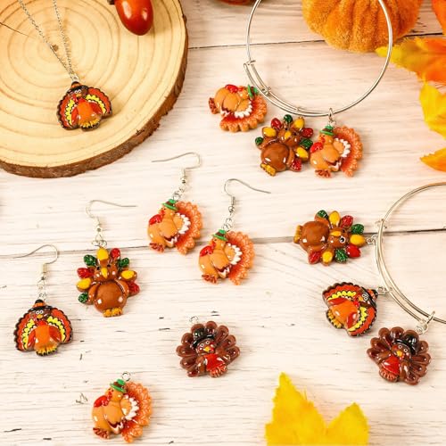 Augshy 64 Pcs Fall Thanksgiving Turkey Charms Mini Resin Turkey Charm Beads Turkey Pendant Ornament for DIY Bracelet Necklace Jewelry Making - style: Turkey Style