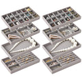 8 Pcs Jewelry Drawer Organizers, Velvet Jewelry Trays for Drawer, Stackable Jewelry Trays Ideal for Rings, Earrings, Bracelets, Necklaces, Gray - color: Gray
