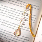 Vintage Metal Bookmark Pendant with Opal Drop Shell&White Quartz Crystal Stones Bead Chain–Elegant Opal Bookmarks for Women,Men,Book Lovers,Teachers and Girls(Gold) - style: Gold