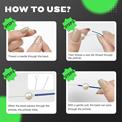 The Hobbyworker 5pcs Silk Beading Cord Thread and Needles Size2/4/6 White for Knotting Pearl,Crystals,Gemstones and Beads