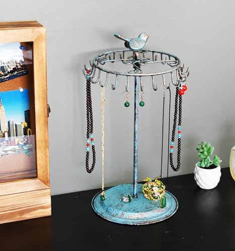 Golden Turquoise Bird Rotating Necklace Holder Bracelet Stand/Jewelry Organizer/Jewelry Tree - color: Golden Turquoise