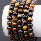 MASSIVE BEADS Natural Healing Power Gemstone Crystal Beads Unisex Adjustable Macrame Bracelets - color: Multi-Color Tiger Eye, size: 8mm