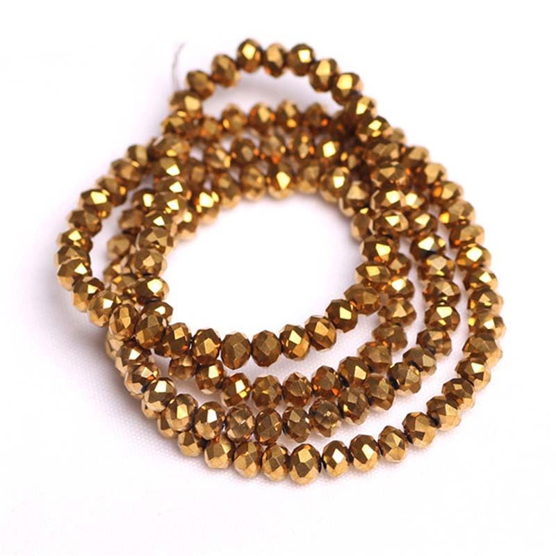 415pcs Rondelle Crystal Glass Beads 2mm 4mm 6mm 8mm Mixed Sizes, Faceted Briolette Spacer Czech Seed Loose Beads for DIY Jewelry Making (Golden) - color: Golden